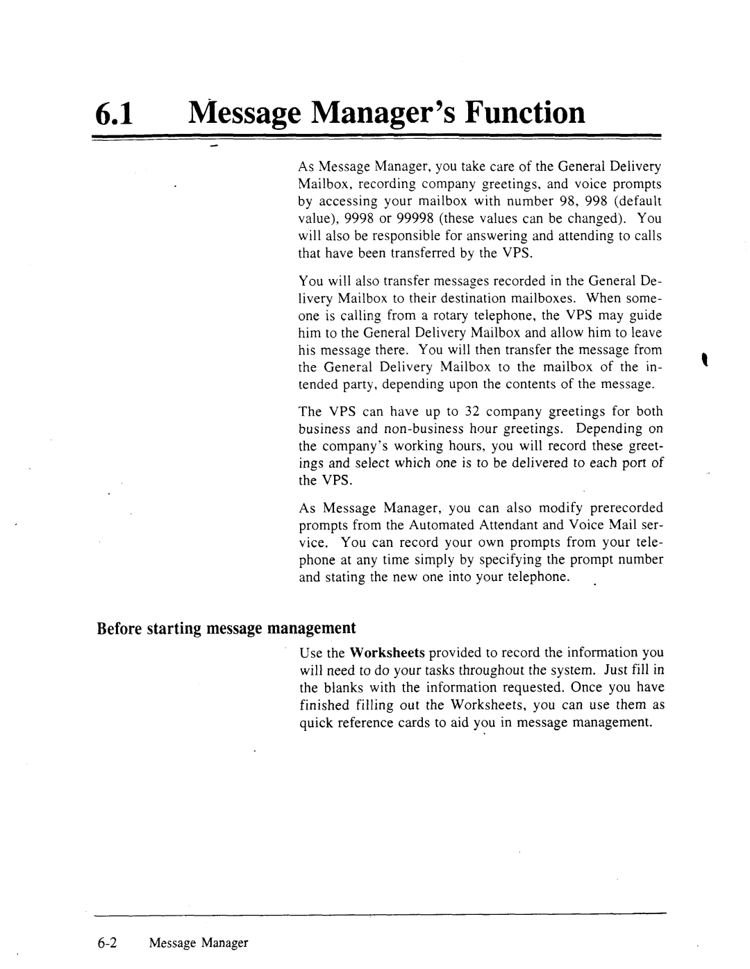 Panasonic panasonic manual Message Manager’s Function, 610, Before starting messagemanagement 