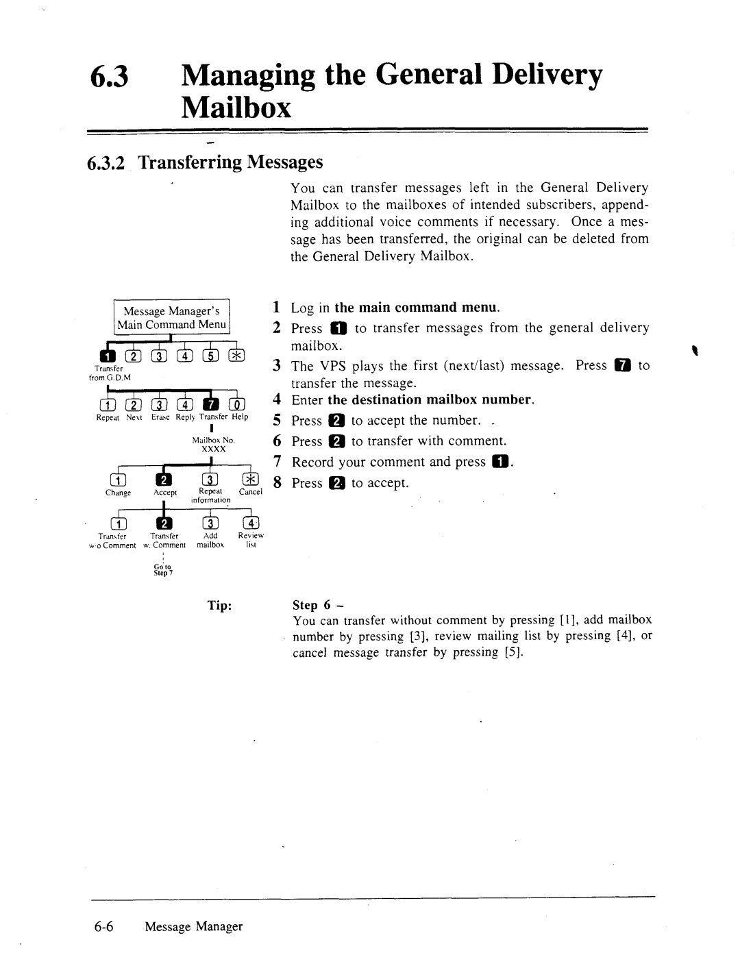 Panasonic panasonic manual 63lManaging the General Delivery Mailbox, Transferring Messages 