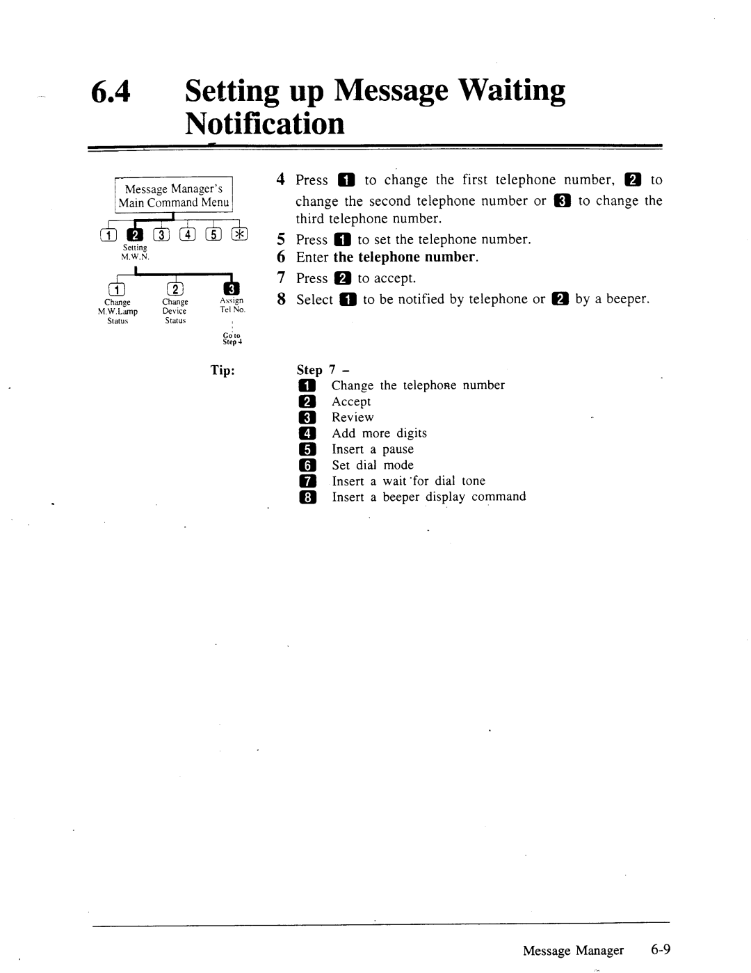 Panasonic panasonic manual Setting up Message Waiting Notification, Tip 