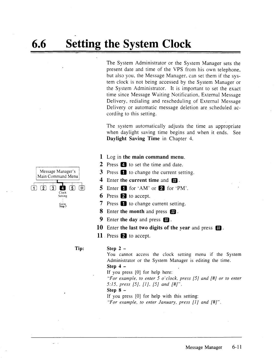 Panasonic panasonic manual 66a Setting the System Clock, Step 