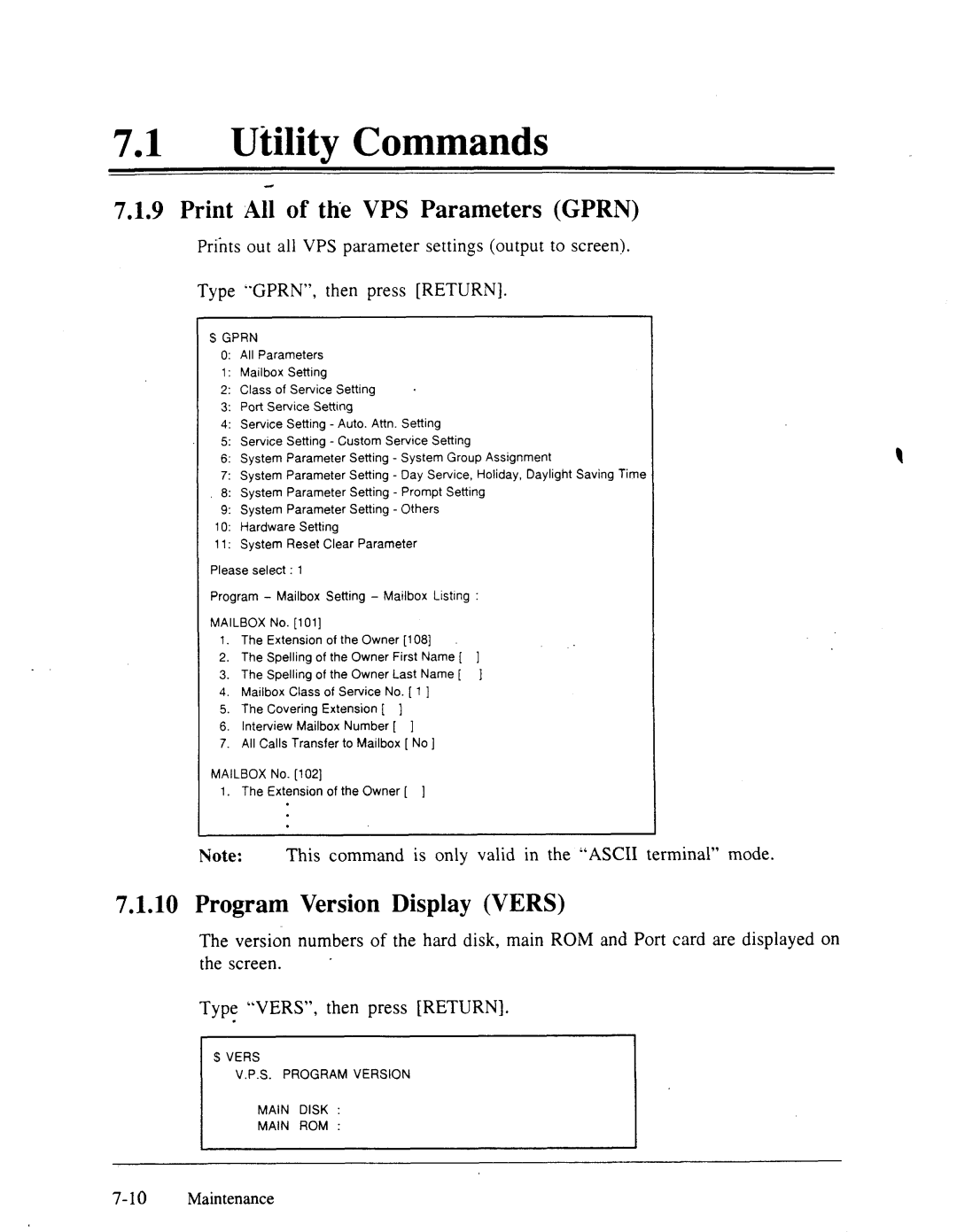 Panasonic panasonic manual Print All of tlie VPS Parameters Gprn, Program Version Display Vers, This, Command 