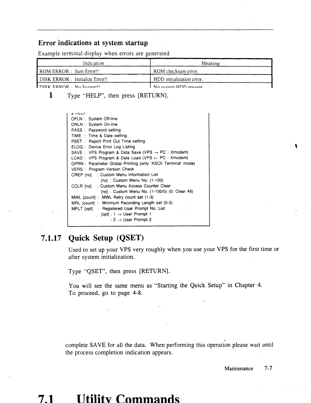 Panasonic panasonic manual Utility Command List Help, Quick Setup Qset 