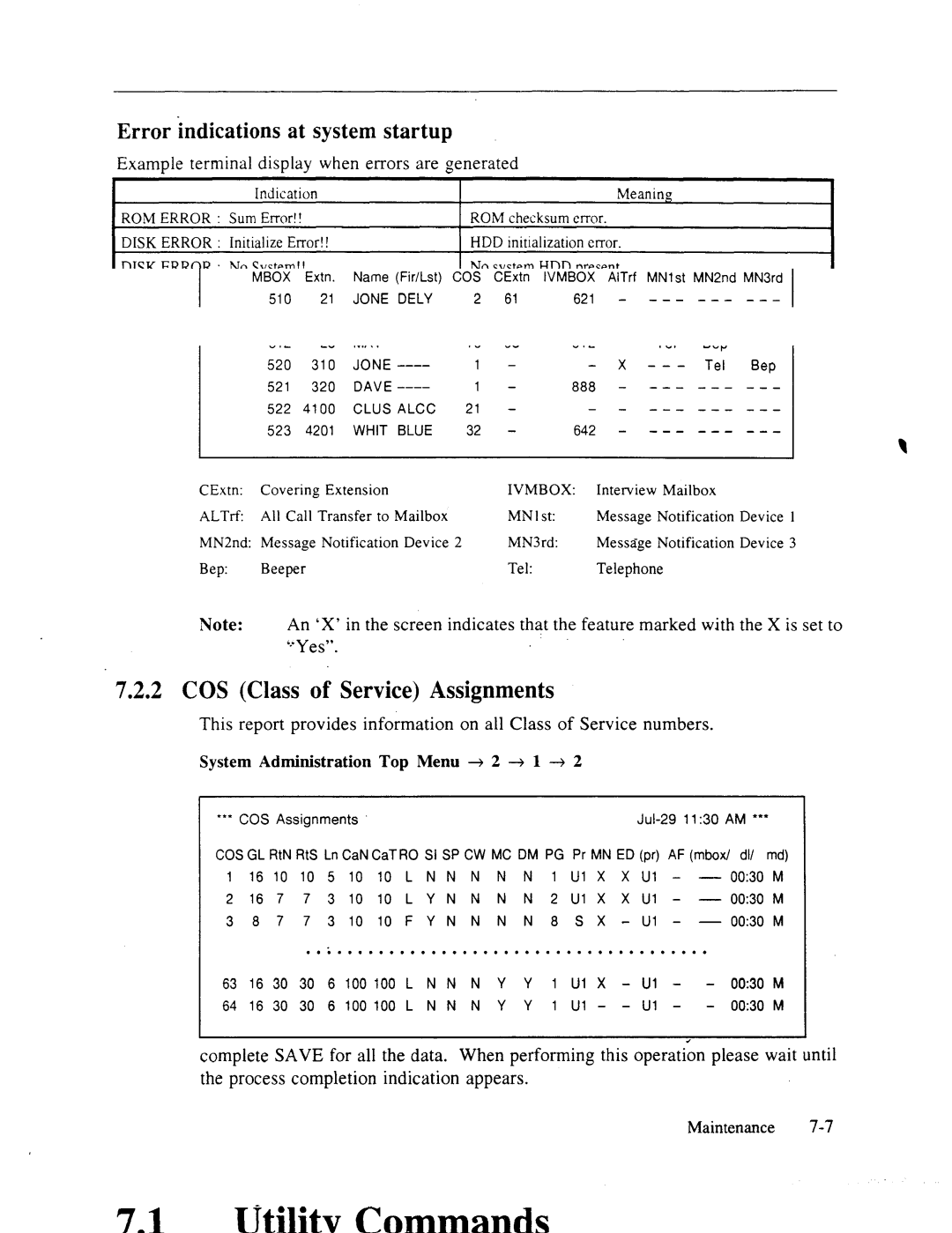 Panasonic panasonic 72l System Reports, COS Class of Service Assignments, System Administration Top Menu + 2 + 1 + 