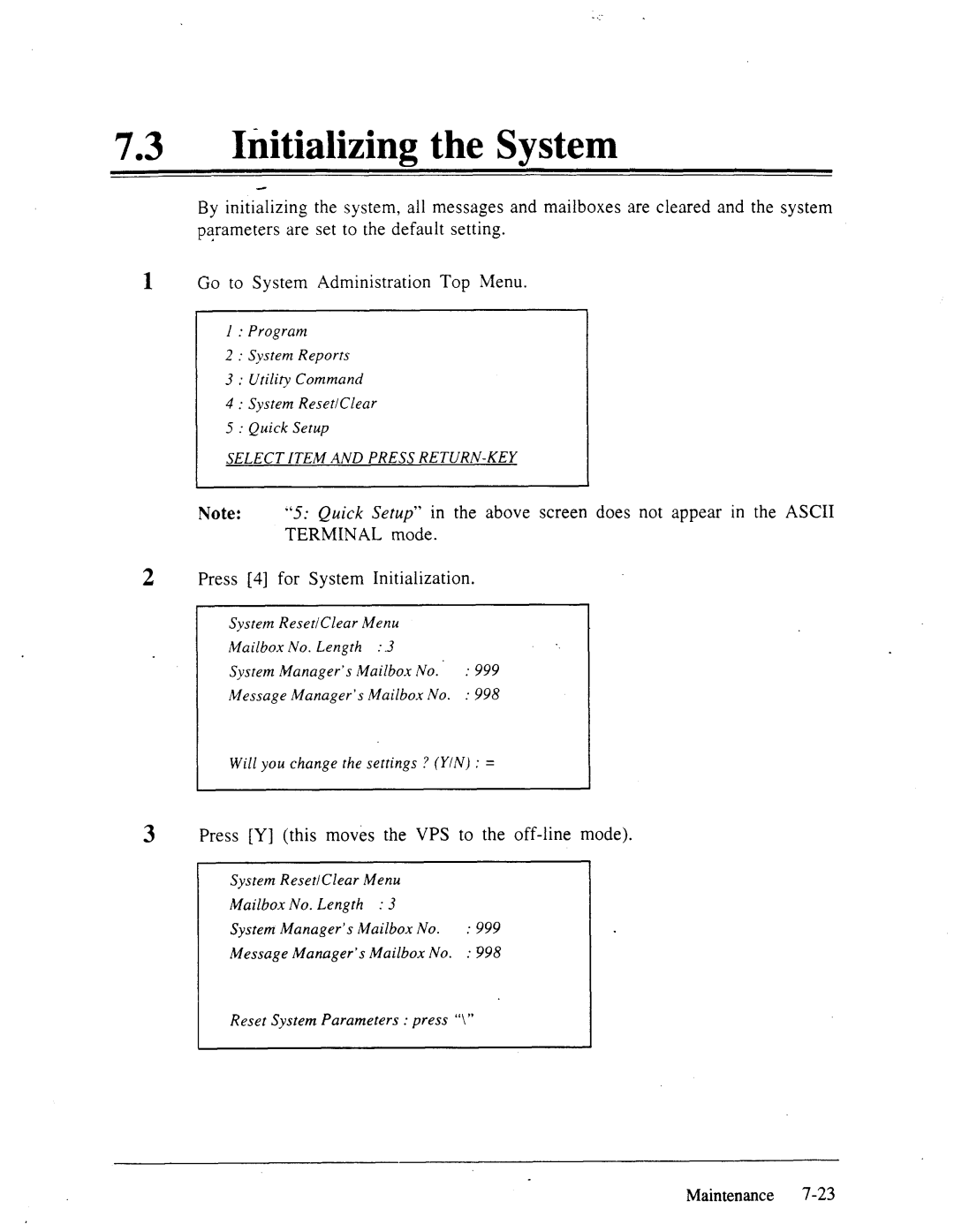 Panasonic panasonic manual 73lInitializing the System, Setup in the above screen does not appear in the Ascii 