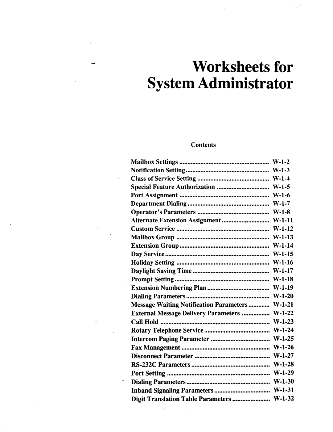 Panasonic panasonic Worksheets for System Administrator, Holiday, Call Hold Rotary, Inband Signaling, Digit Translation 