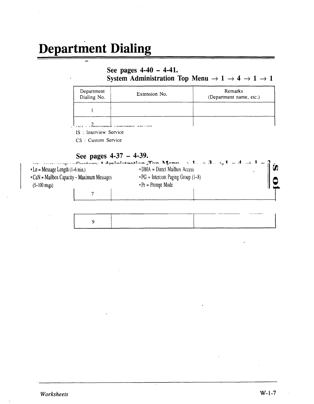 Panasonic panasonic manual Department Dialing, See pages 4-40 SystemAdministration Top Menu + 1 + 4 3 1 --+ 