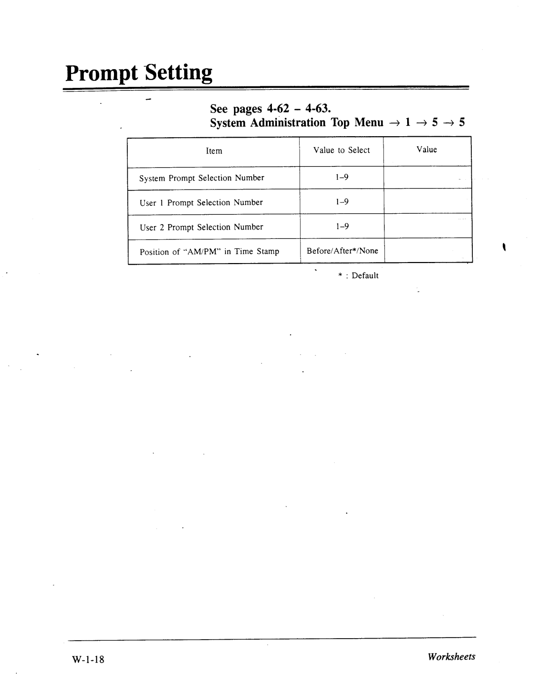 Panasonic panasonic manual Prompt Setting, See pages 4-62 SystemAdministration Top Menu + 1 -+ 5 -+ 