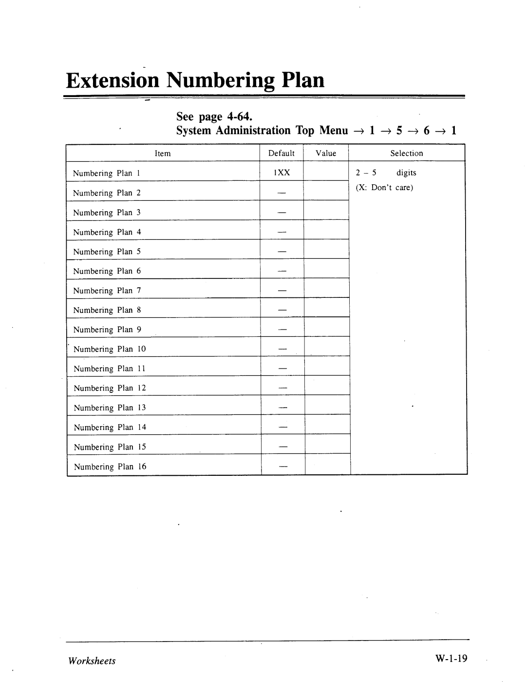 Panasonic panasonic manual Extension Numbering Plan, See SystemAdministration Top Menu + 1 + 5 -+ 6 -+ 