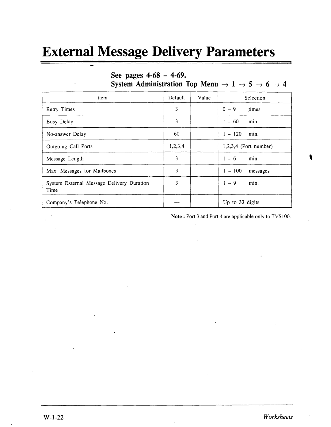 Panasonic panasonic manual External Message Delivery Parameters, Top Menu +, See pages System Administration 