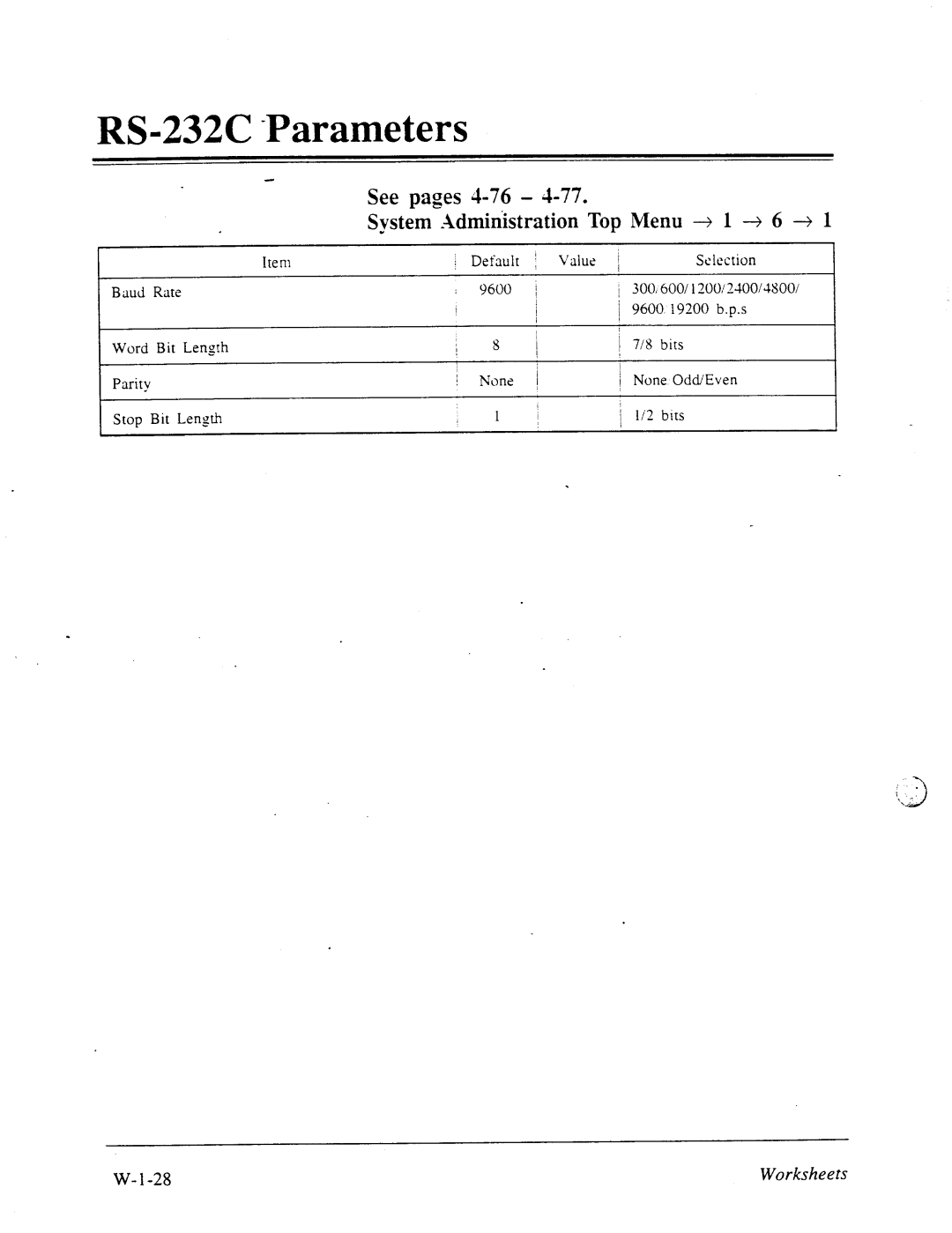 Panasonic panasonic manual RS-232C -Parameters, System Admhistration Top Menu --+ 1 -+ 6 + 