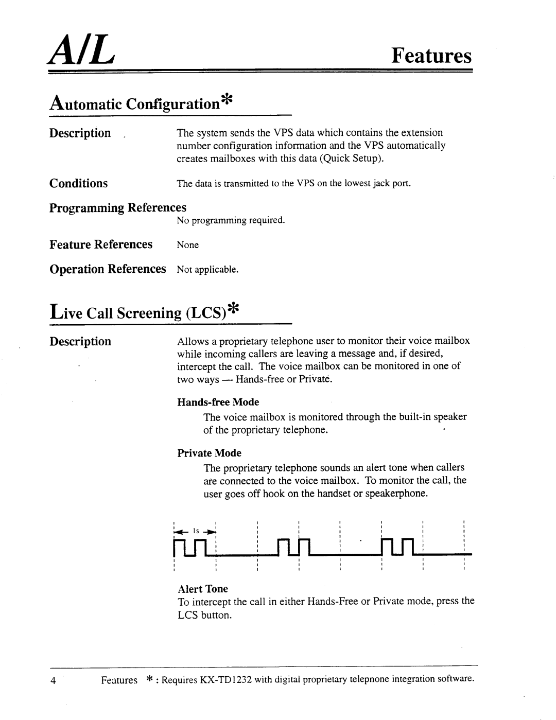 Panasonic panasonic Live Call Screening LCS, Programming References, Description, Feature References Operation References 