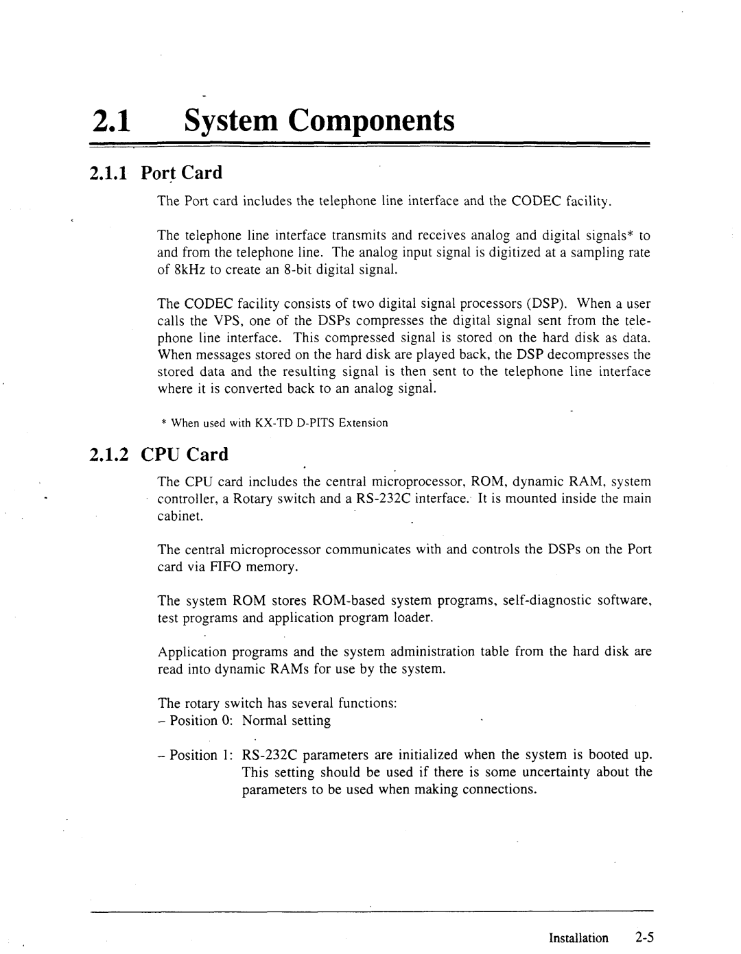 Panasonic panasonic manual System Components, Port Card, CPU Card 