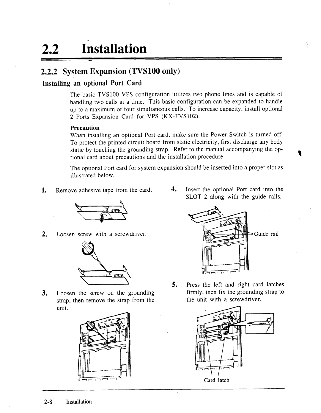 Panasonic panasonic manual 22a Iktallation, System Expansion TVS100 only, Installing an optional Port Card 