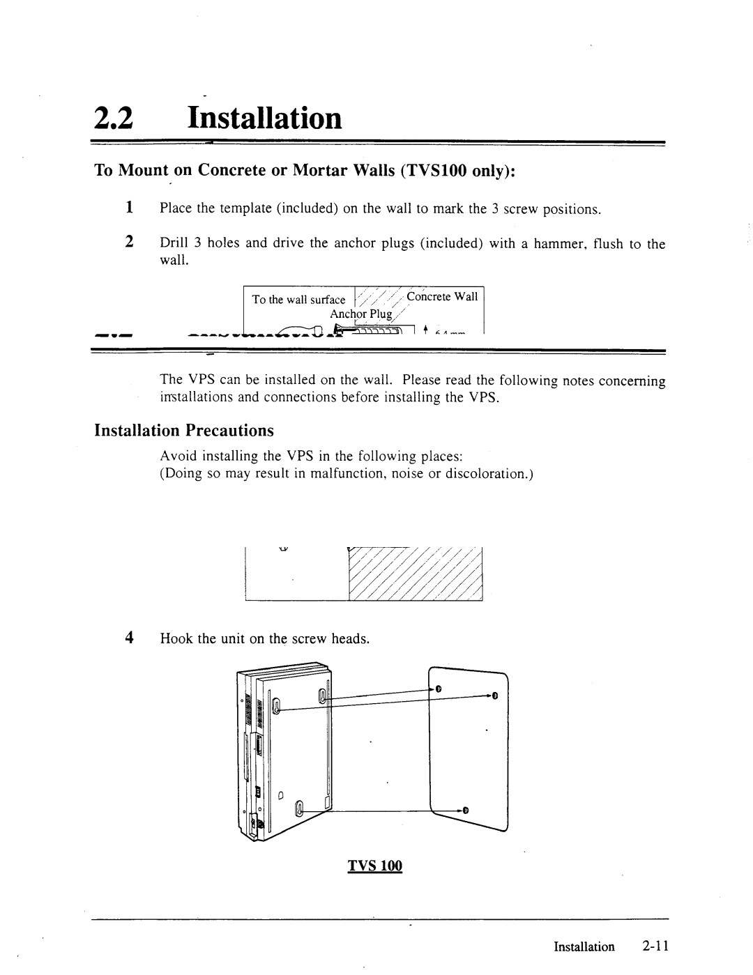 Panasonic panasonic manual To Mount on Concrete or Mortar Walls TVS100 only 