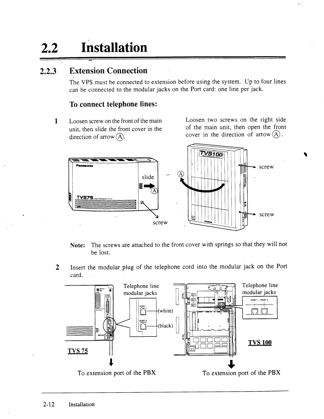 Panasonic panasonic manual Installation, Extension Connection, To connect telephone lines, To extension port of the PBX 