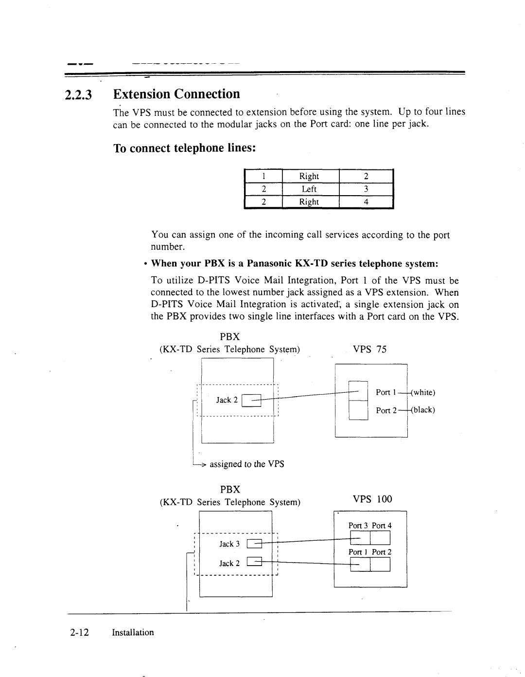 Panasonic panasonic manual 22lIrktallation, KX-TD Series Telephone System, Assignedto theVPS, 100 