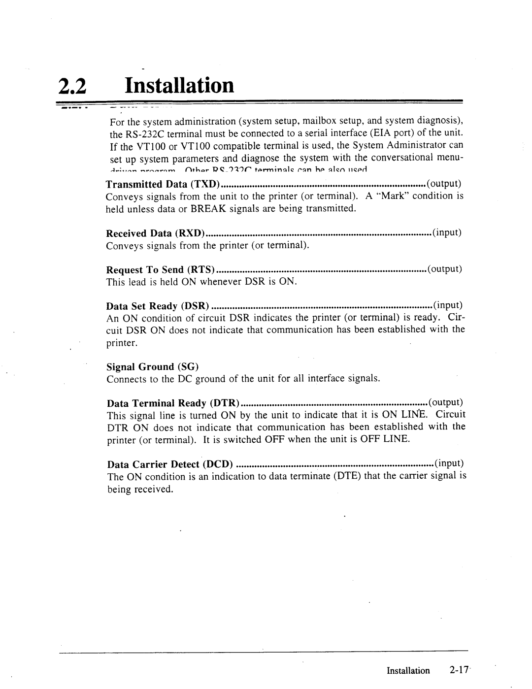 Panasonic panasonic manual 22lGstallation, EIA RS-232C Signals 