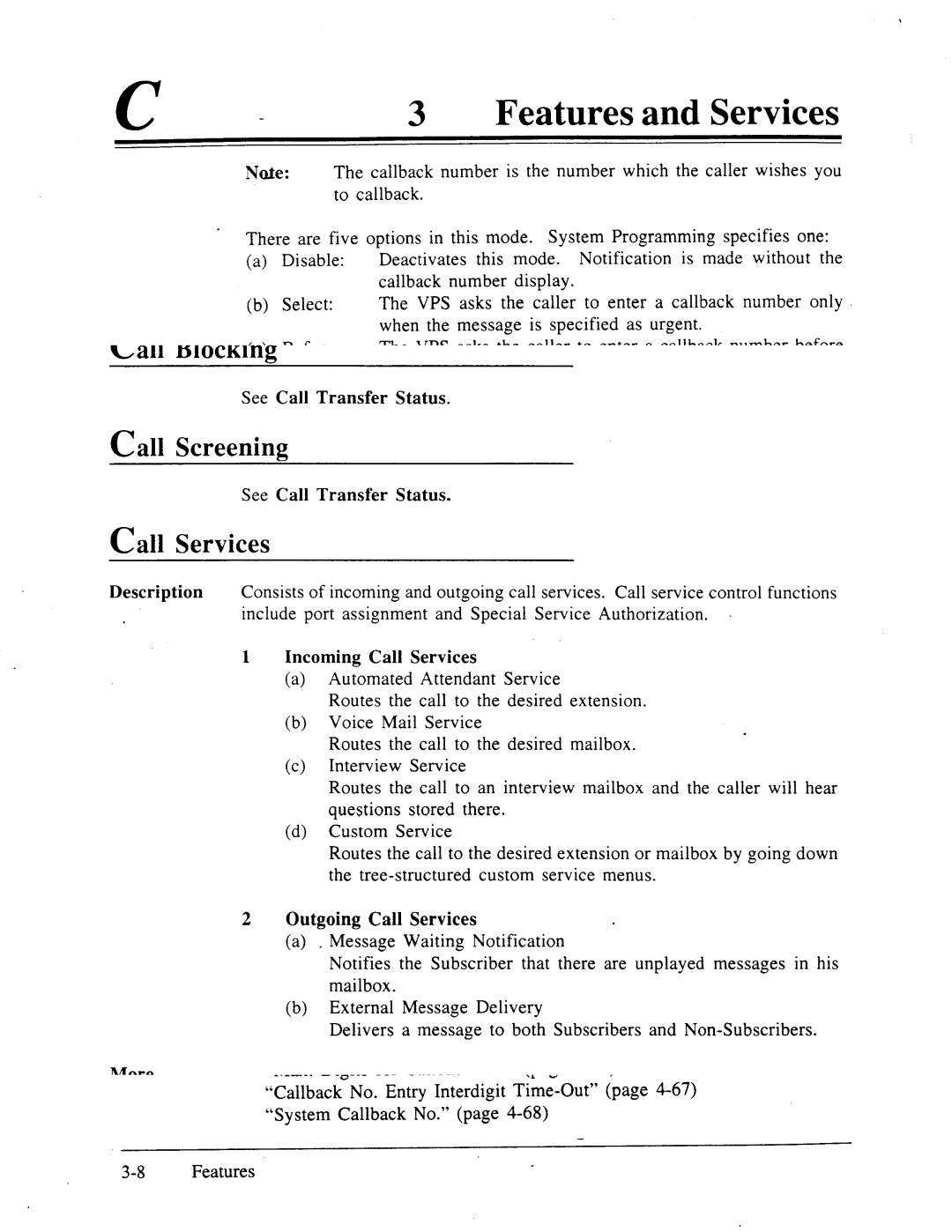 Panasonic panasonic manual Call Blocking, Call s creening, Call s ervices 