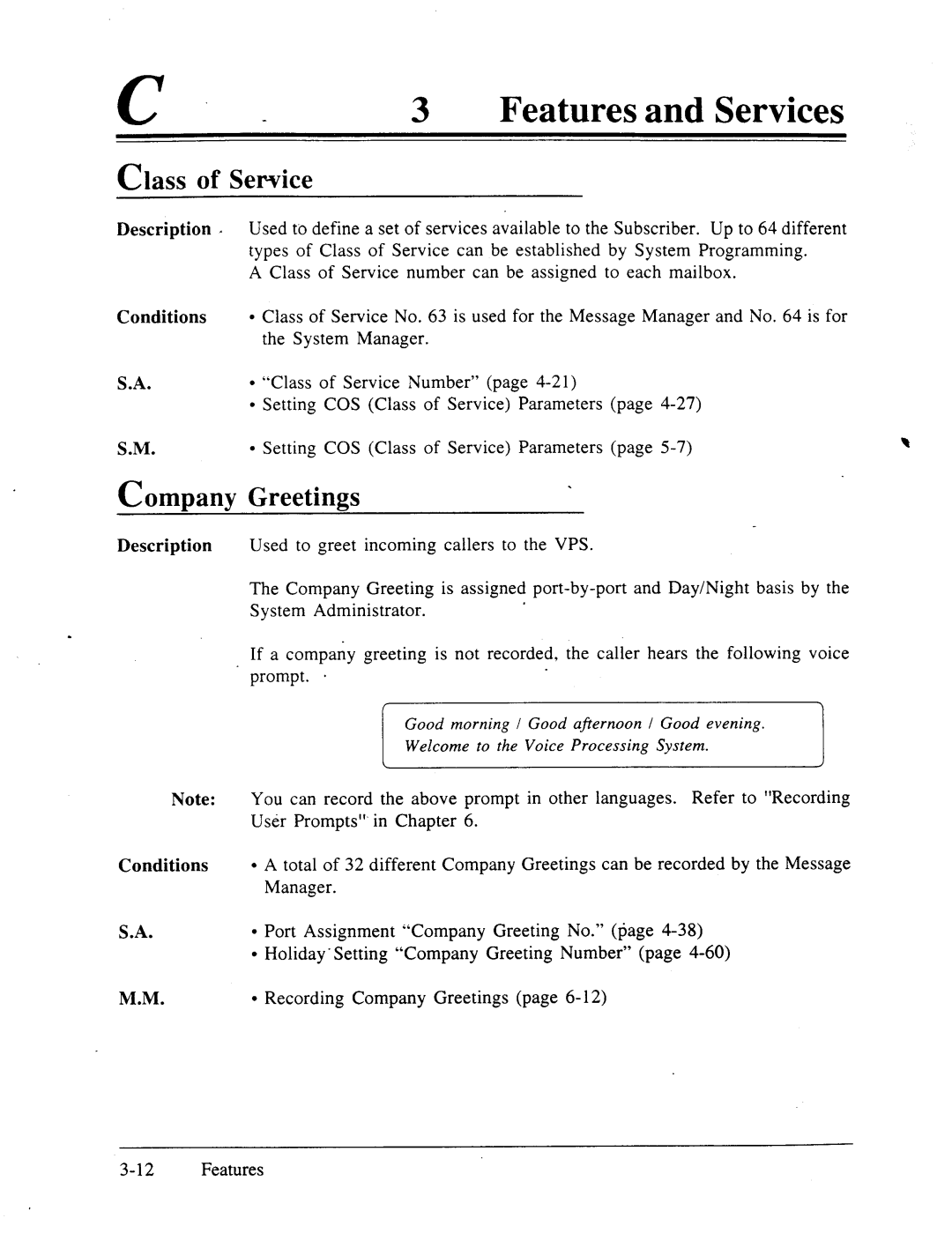 Panasonic panasonic manual Cl ass of Service, Ompany Greetings, Description Conditions 