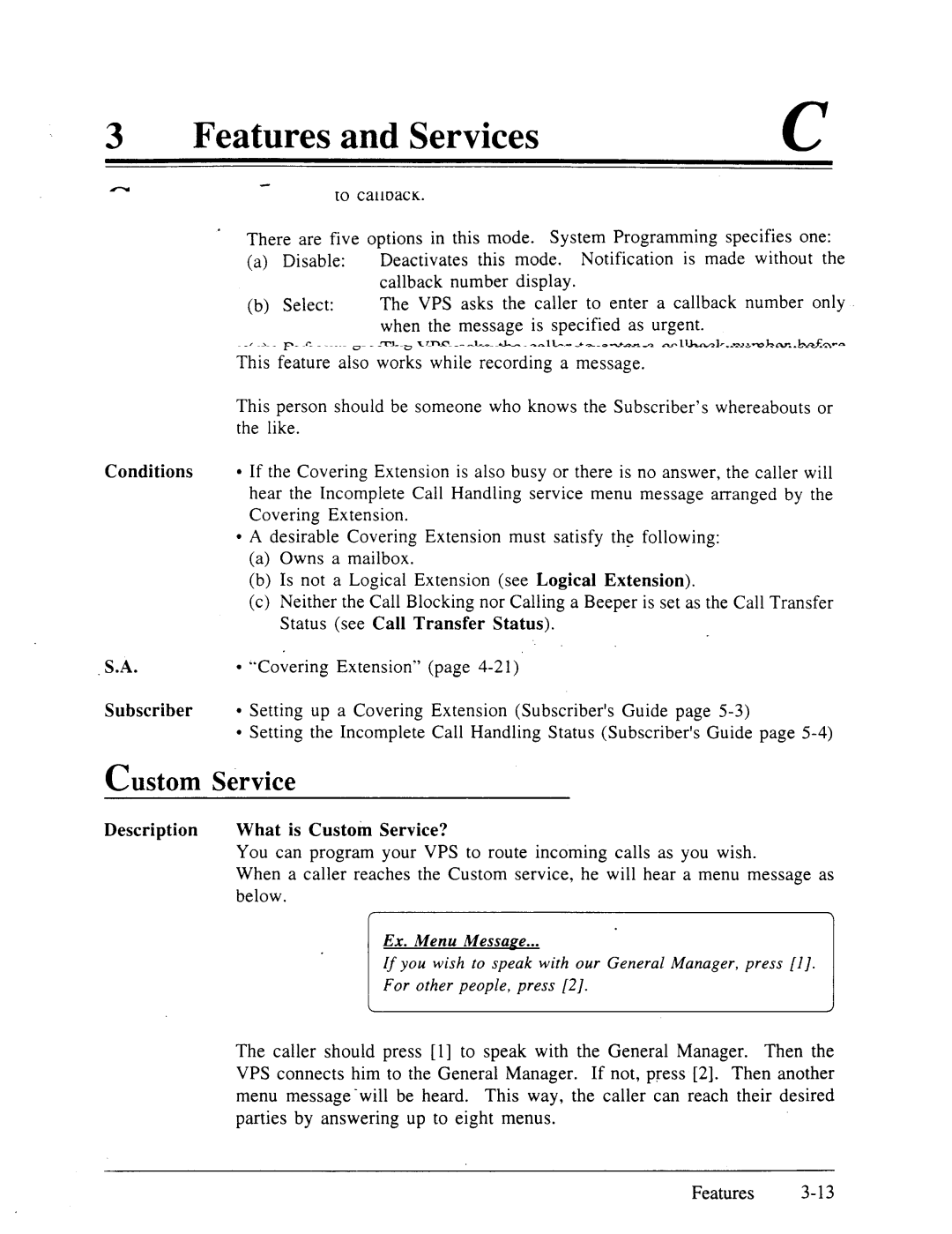 Panasonic panasonic manual Covering Extension, Custom Service, Ex. Menu Message 