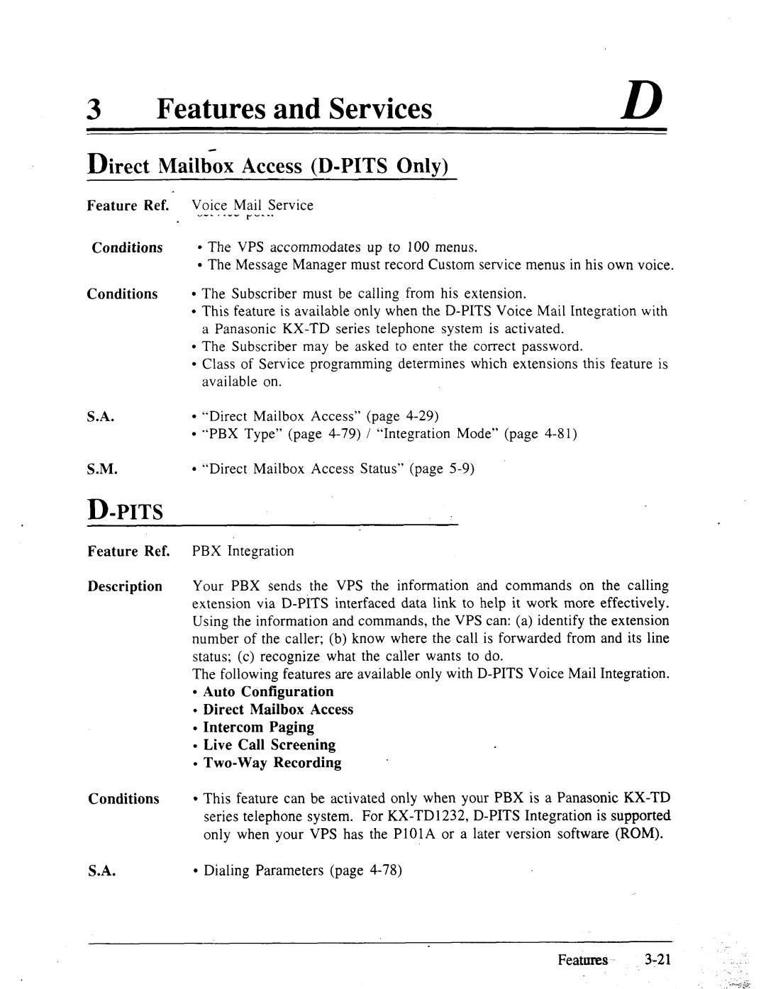 Panasonic panasonic manual Direct Mailbox Access D-PITS Only, Dialing Parameters 