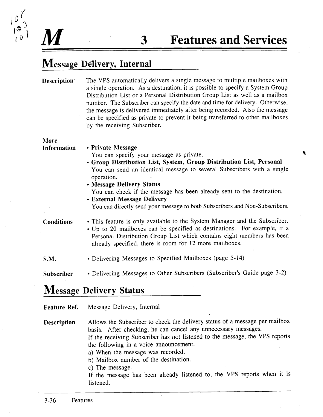 Panasonic panasonic manual Ddivery, Internal, Message Delivery Status, Description’, Conditions Subscriber 