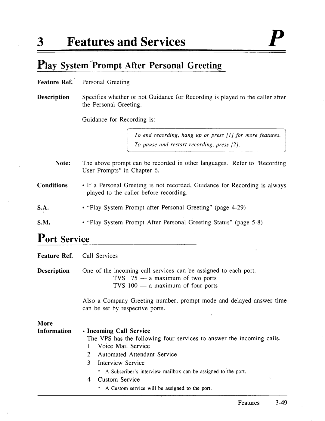 Panasonic panasonic manual Play System-Prompt After Personal Greeting, Port Service 