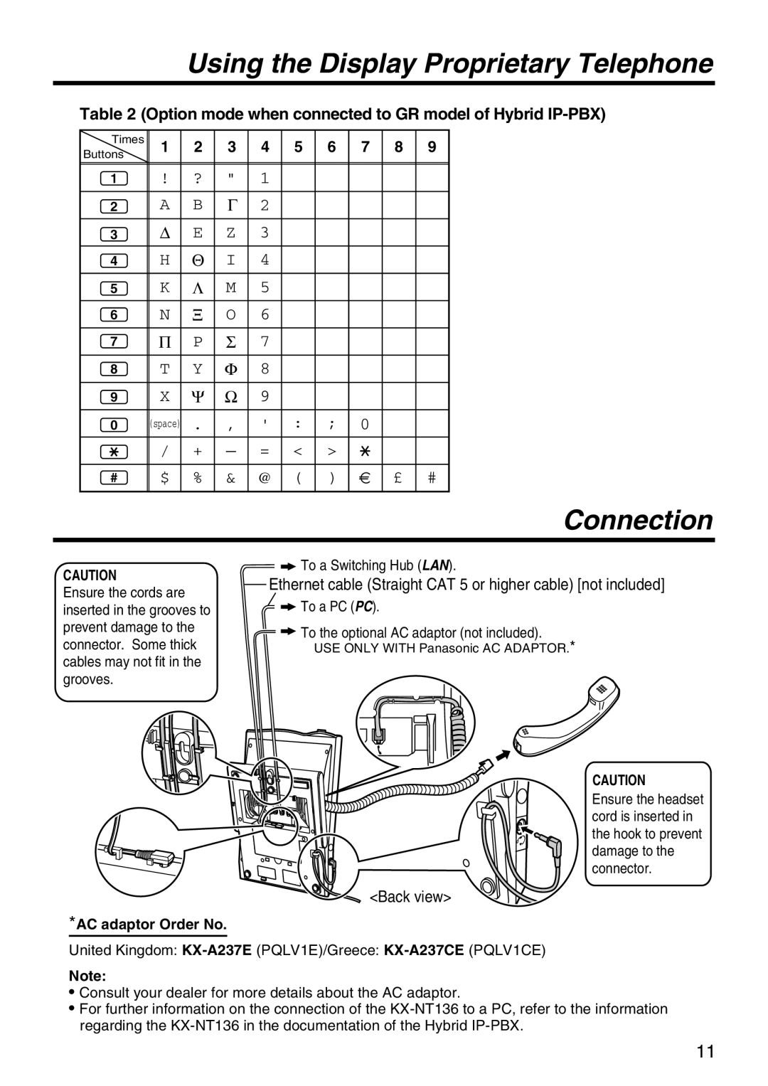 Panasonic panasonic installation manual Connection, Option mode when connected to GR model of Hybrid IP-PBX 