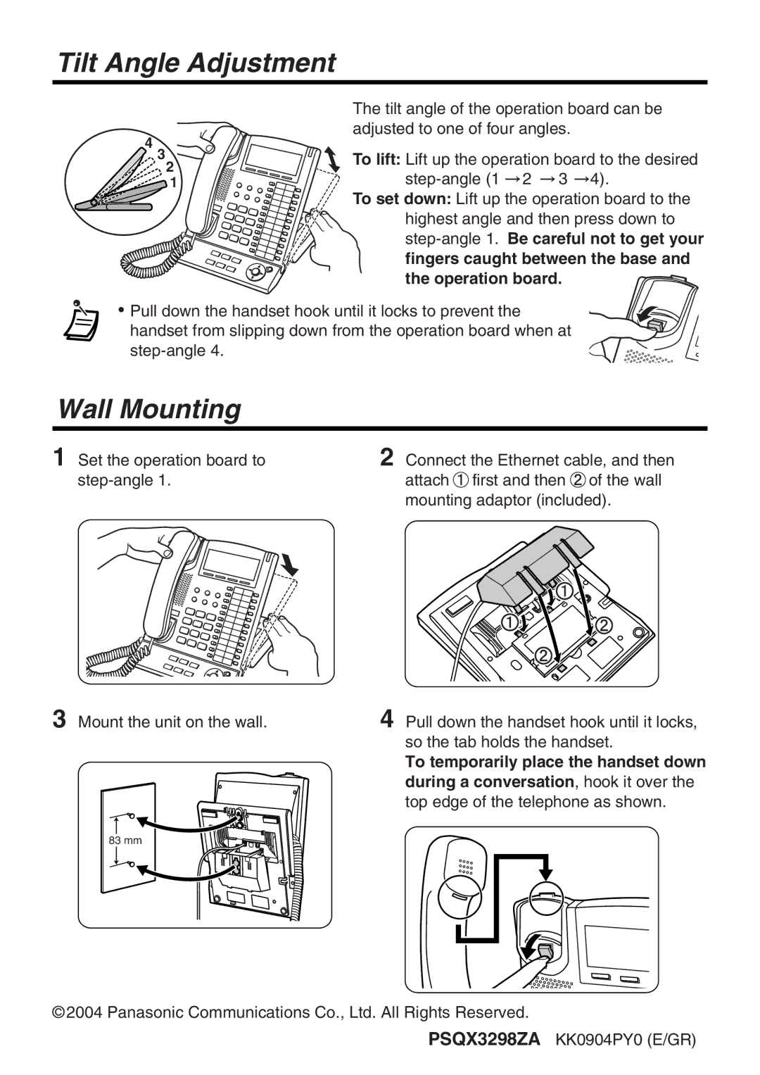 Panasonic panasonic Tilt Angle Adjustment, Wall Mounting, Fingers caught between the base and the operation board 