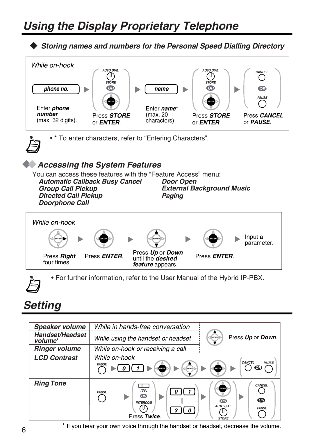 Panasonic panasonic installation manual Setting, Accessing the System Features 