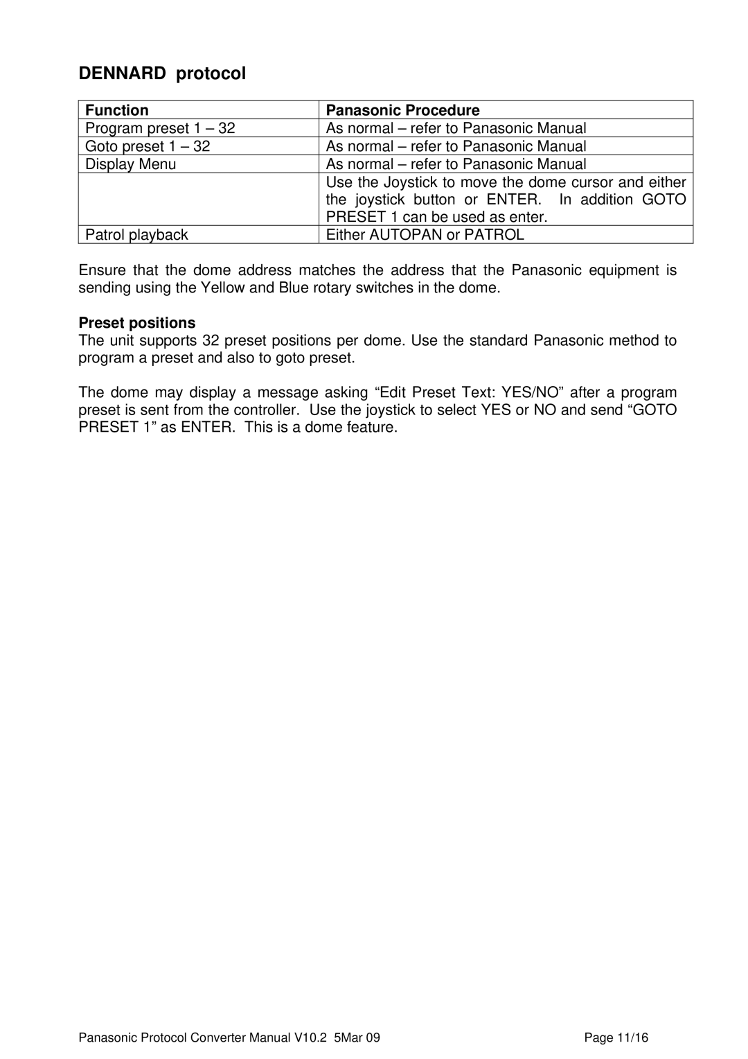 Panasonic PC8 manual Dennard protocol 