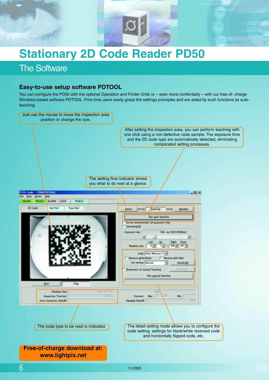 Panasonic The Software, Easy-to-use setup software PDTOOL, Free-of-charge download at, Stationary 2D Code Reader PD50 