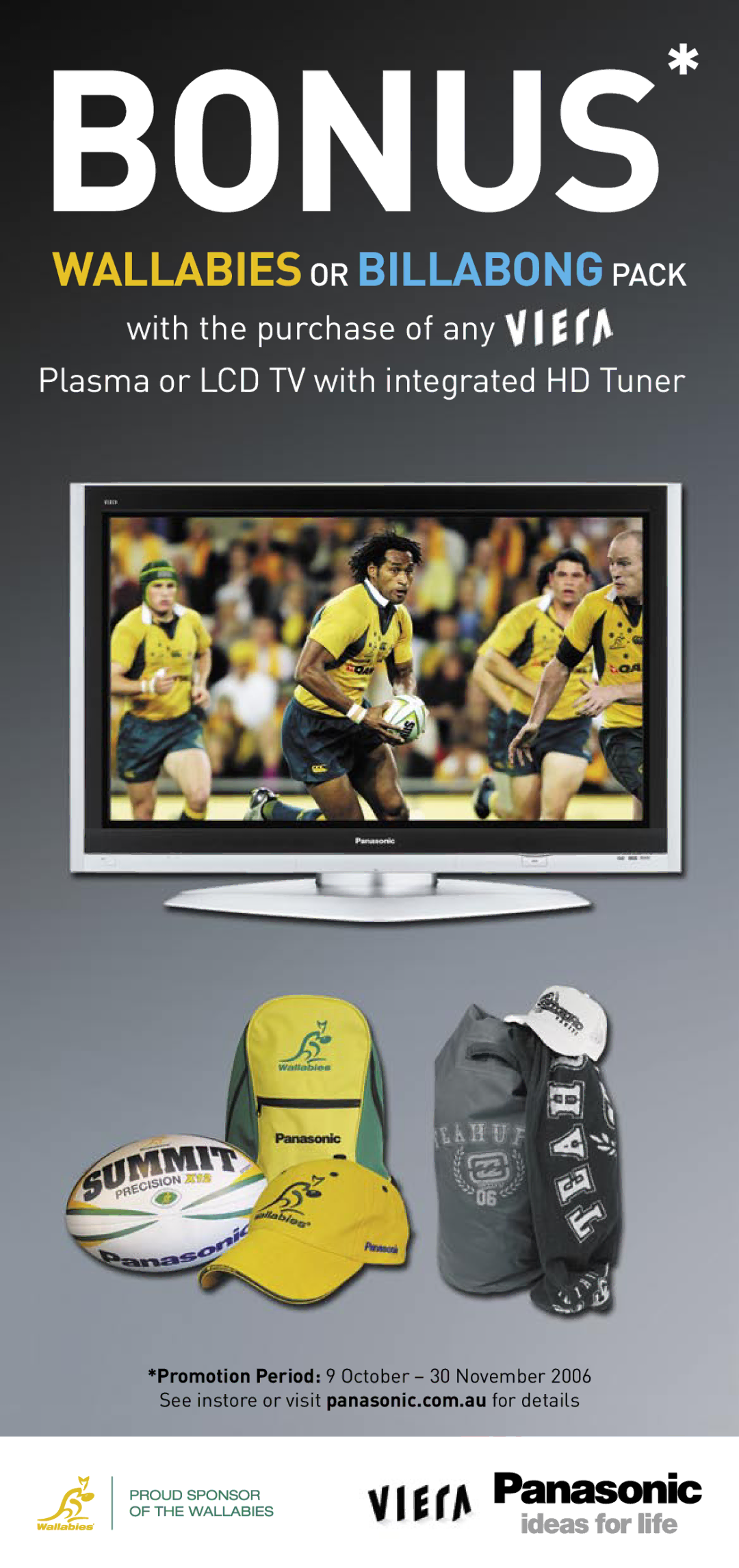 Panasonic Plasma or LCD TV manual Bonus, Wallabies or Billabong Pack 