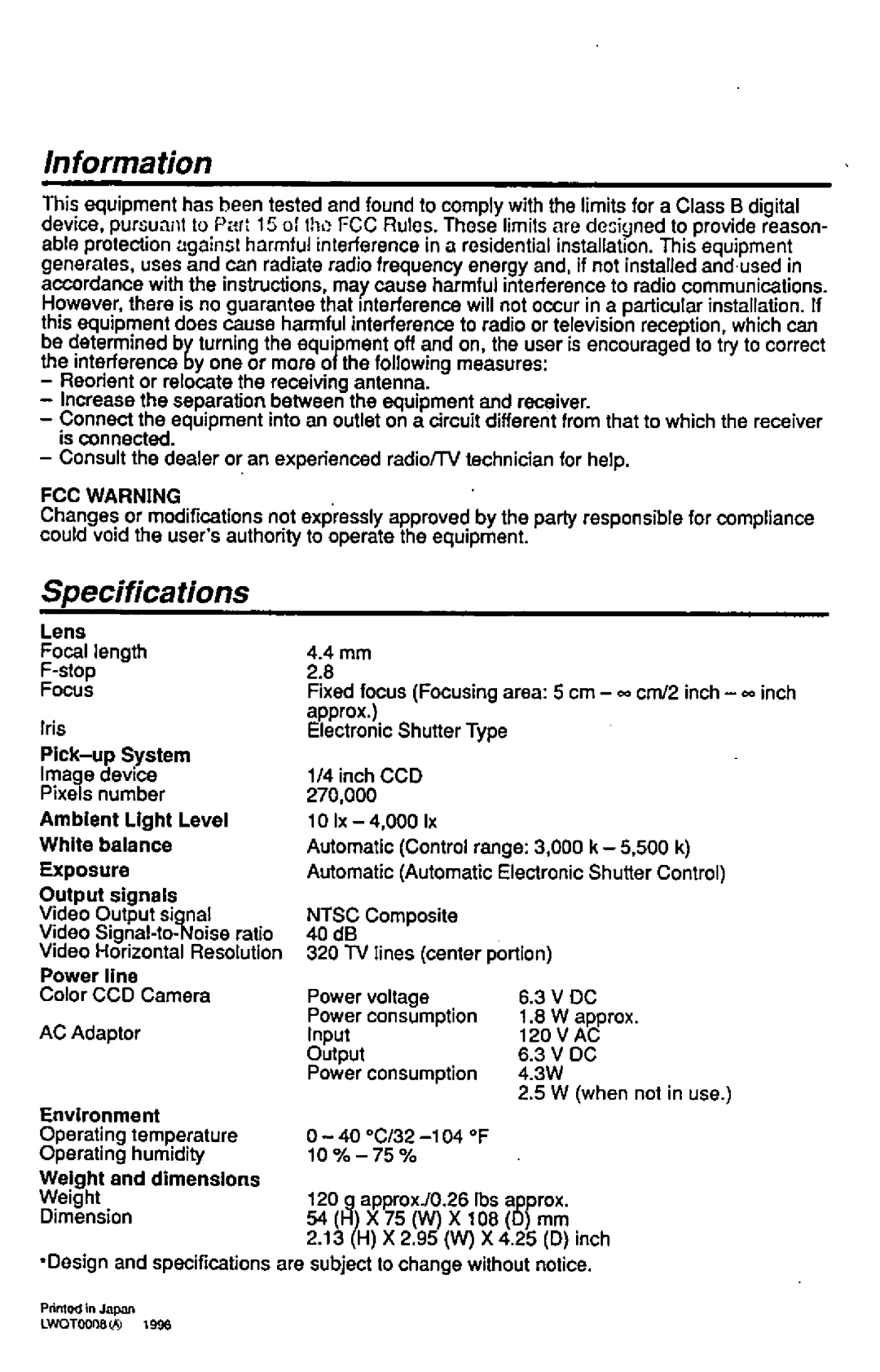 Panasonic PM-A110 manual 