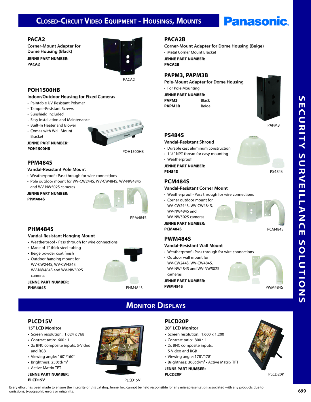 Panasonic PMPU2000 manual Closed-Circuit Video Equipment Housings, Mounts, Monitor Displays 