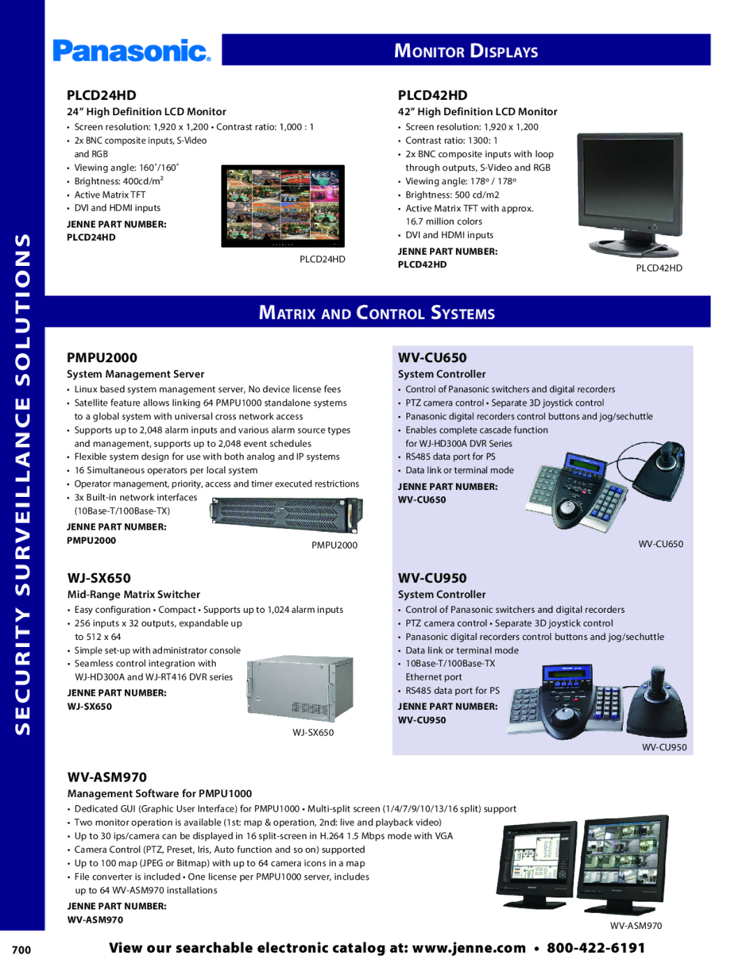 Panasonic PMPU2000 manual Matrix and Control Systems, PLCD24HD, PLCD42HD, WV-ASM970 