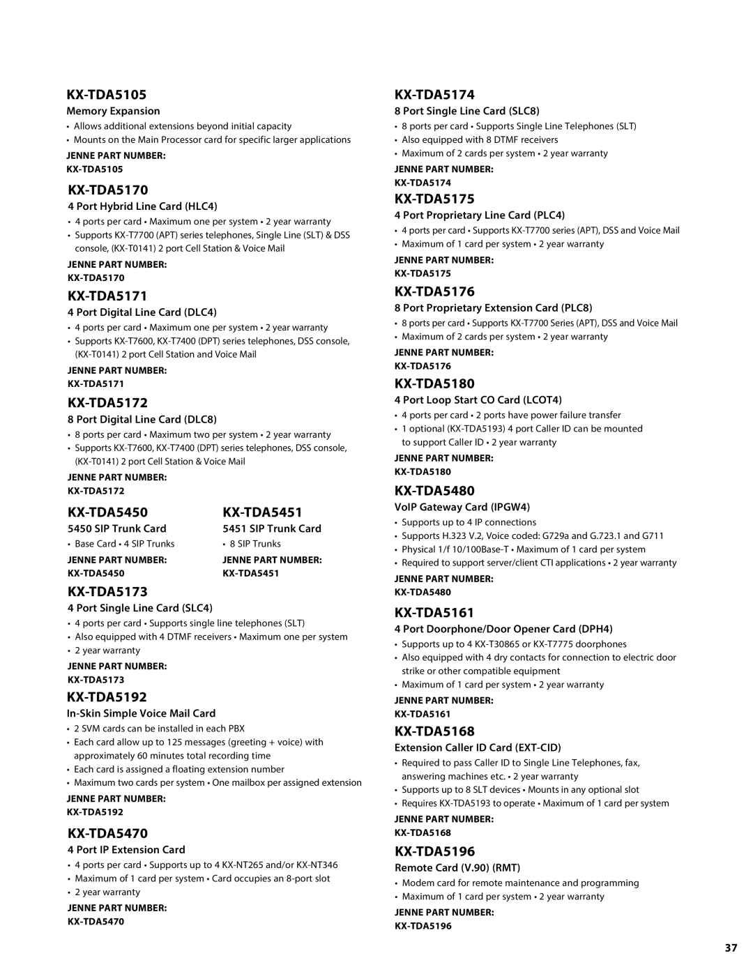 Panasonic PMPU2000 manual KX-TDA5105, KX-TDA5170, KX-TDA5171, KX-TDA5172, KX-TDA5450 KX-TDA5451, KX-TDA5173, KX-TDA5192 