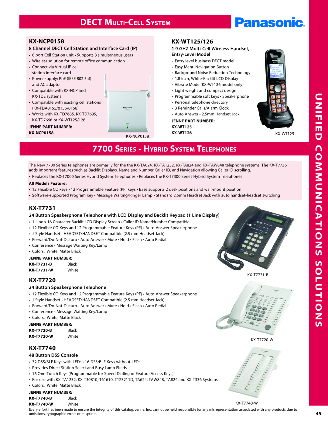 Panasonic PMPU2000 manual Series Hybrid System Telephones, KX-NCP0158 KX-WT125/126, KX-T7731, KX-T7720, KX-T7740 