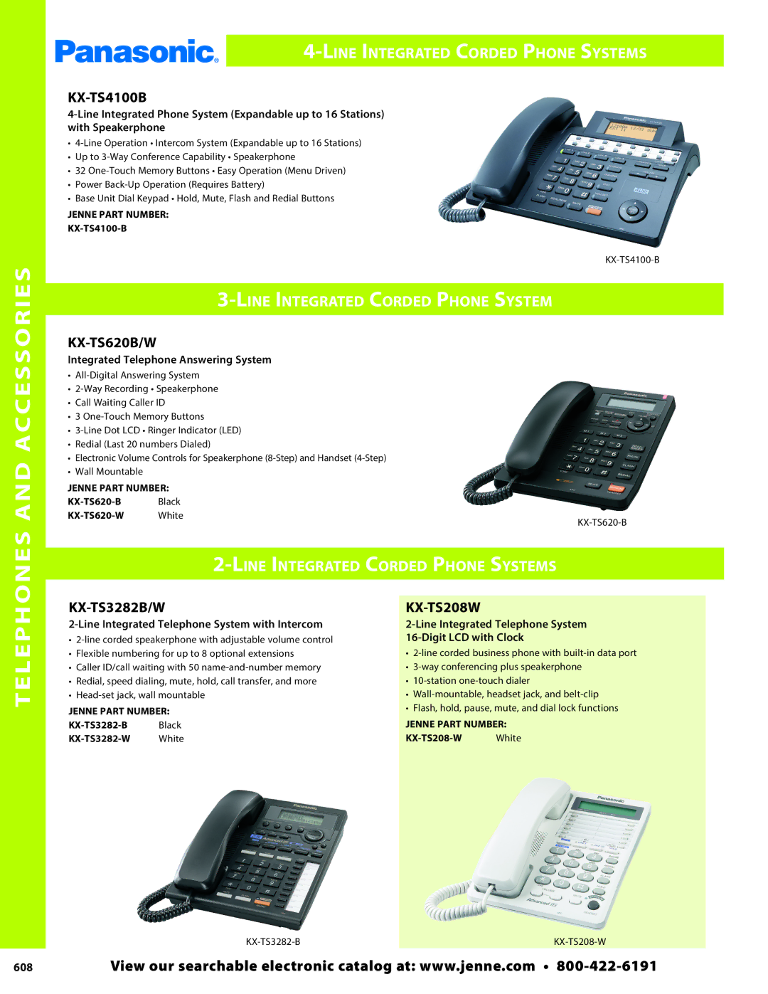 Panasonic PMPU2000 manual Line Integrated Corded Phone System, KX-TS4100B, KX-TS620B/W, KX-TS3282B/W, KX-TS208W 