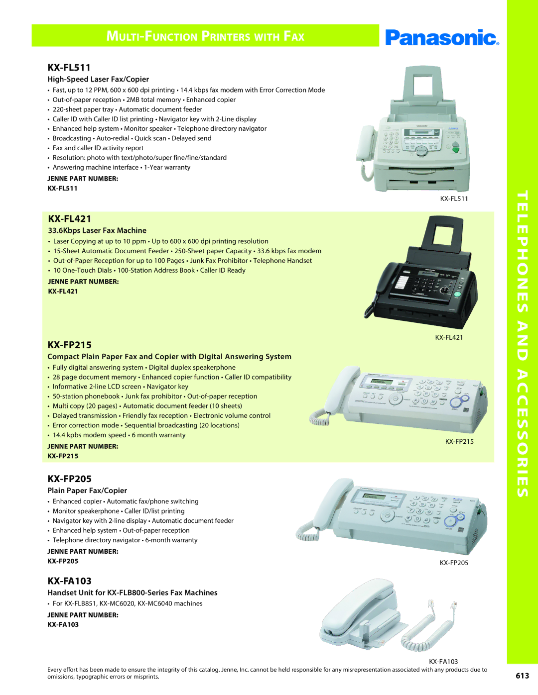 Panasonic PMPU2000 manual KX-FL511, KX-FL421, KX-FP215, KX-FP205, KX-FA103 