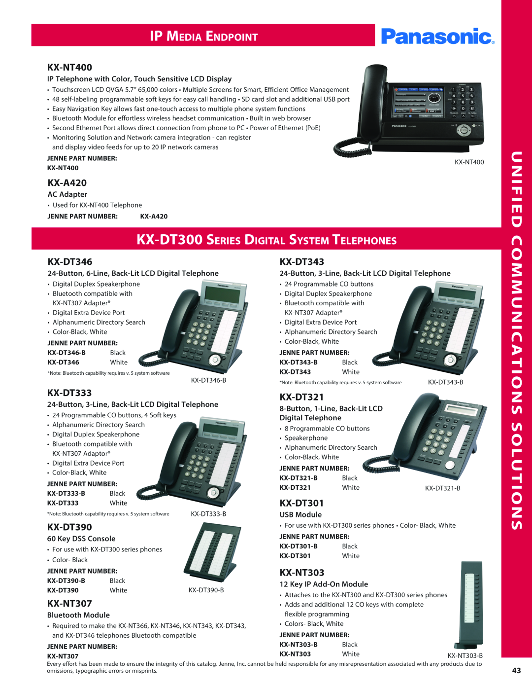 Panasonic PMPU2000 manual Unified Communications, IP Media Endpoint, KX-DT300Series Digital System Telephones, Solutions 