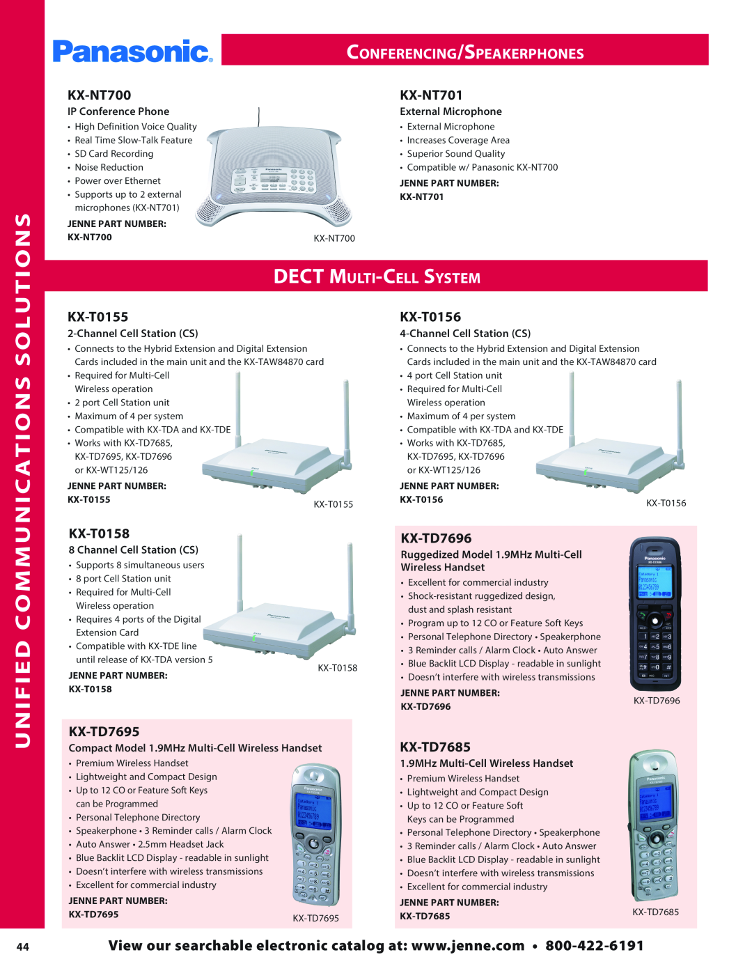 Panasonic PMPU2000 manual Communications Solutions, Unified, Conferencing/Speakerphones, DECT Multi-Cell System 