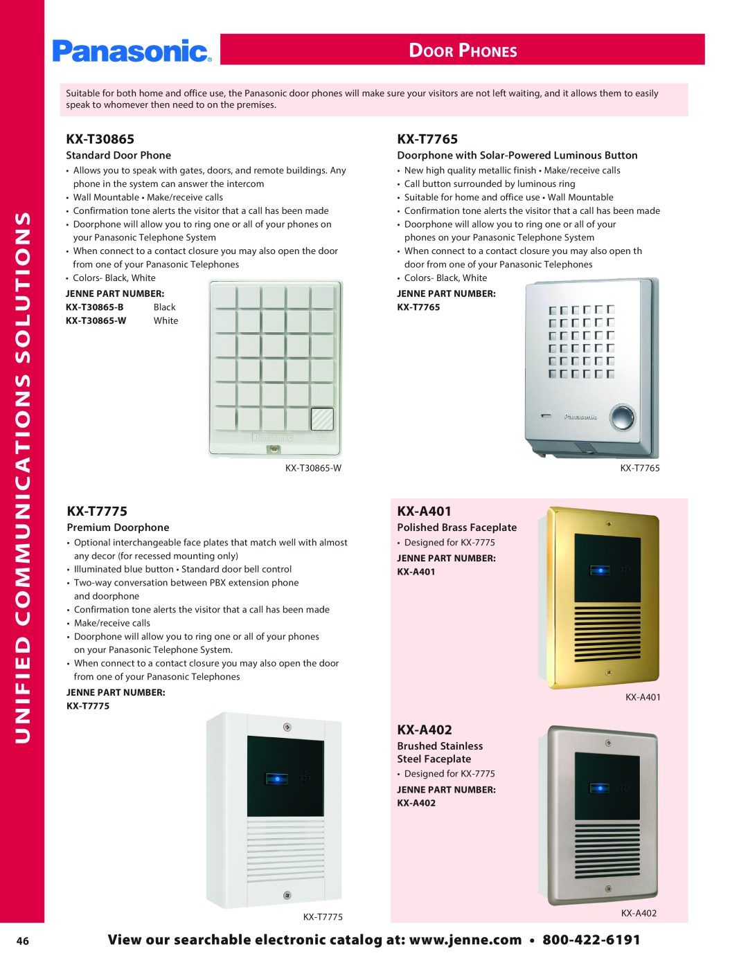 Panasonic PMPU2000 manual Unified Communications, Door Phones, Solutions, Standard Door Phone, Premium Doorphone 