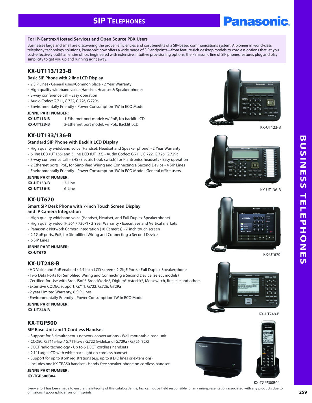 Panasonic PMPU2000 manual Business Telephones, SIP Telephones, Basic SIP Phone with 2 line LCD Display 