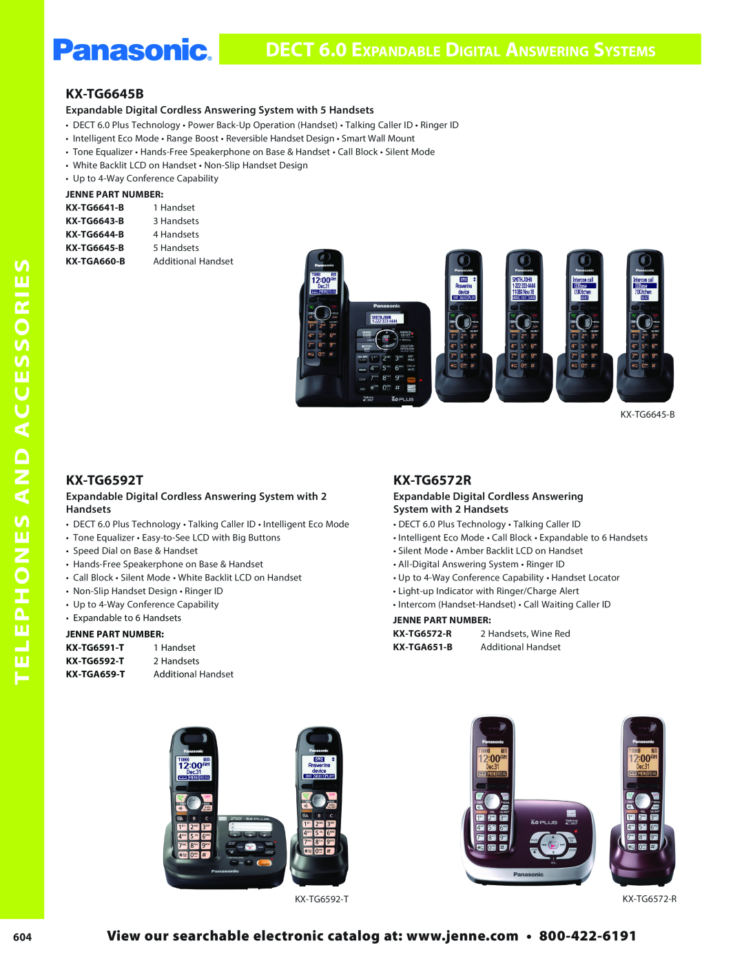 Panasonic PMPU2000 manual Telephones And Accessories, DECT 6.0 Expandable Digital Answering Systems, Handsets 
