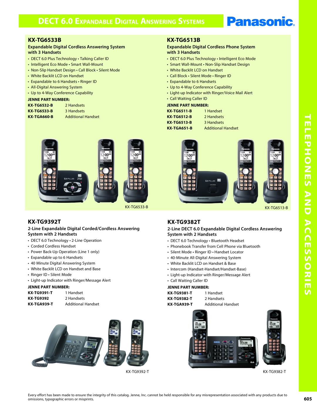 Panasonic PMPU2000 Telephones And, Accessories, DECT 6.0 Expandable Digital Answering Systems, KX-TG6533B, KX-TG6513B 