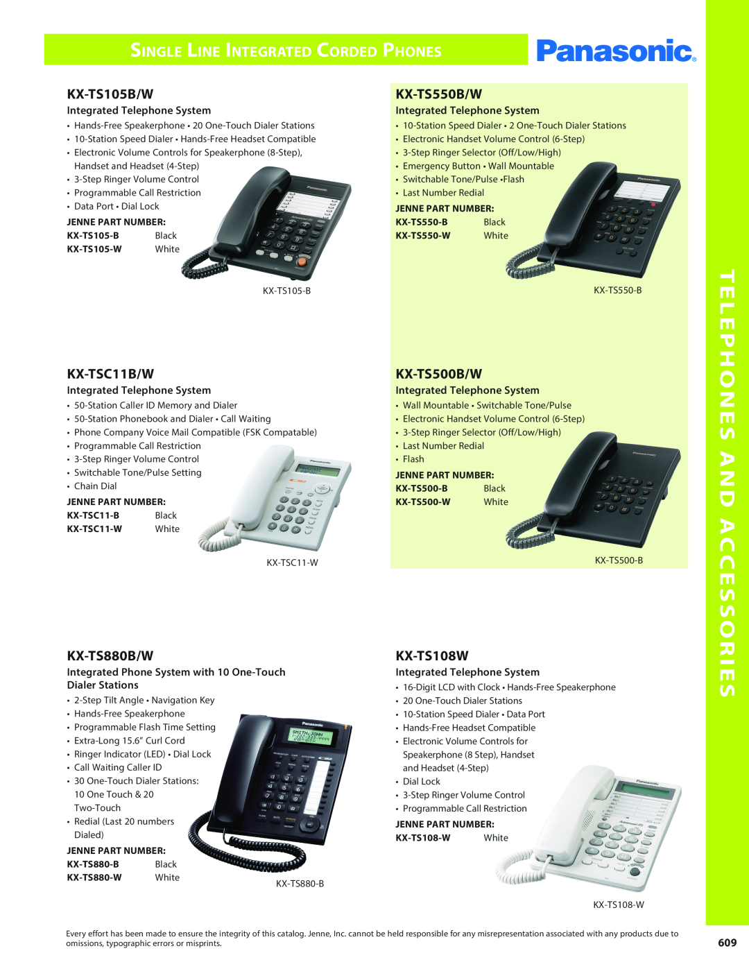 Panasonic PMPU2000 Single Line Integrated Corded Phones, Telephones And Accessories, KX-TS105B/W, KX-TS550B/W, KX-TSC11B/W 