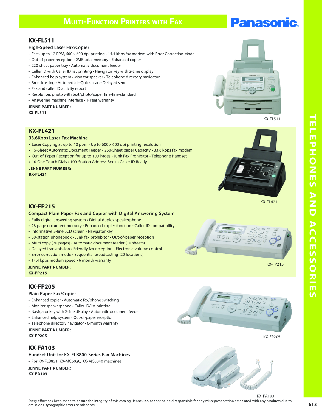 Panasonic PMPU2000 manual Telephones And Accessories, Multi-Function Printers with Fax, High-SpeedLaser Fax/Copier 