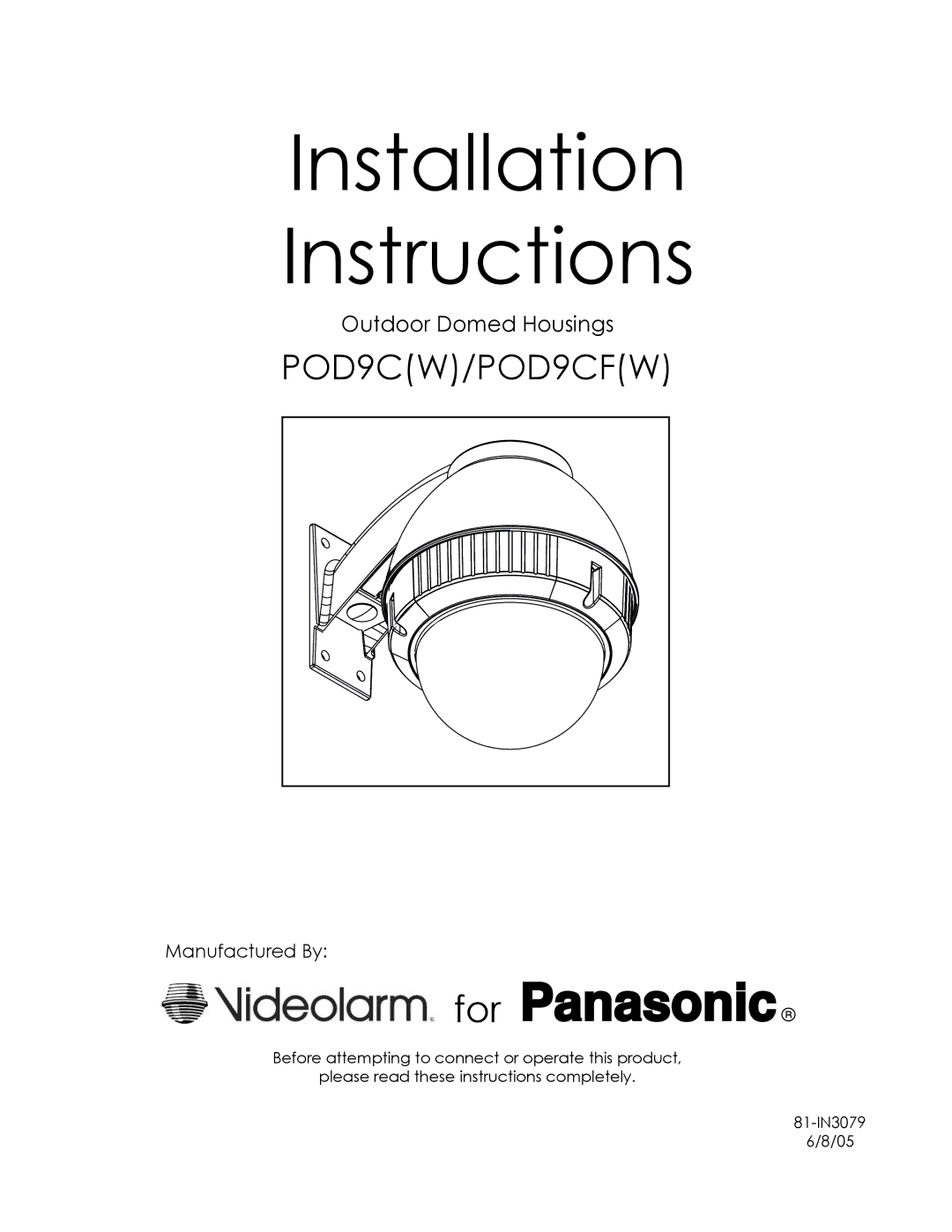 Panasonic POD9CF(W), Pod9cw installation instructions Installation Instructions 