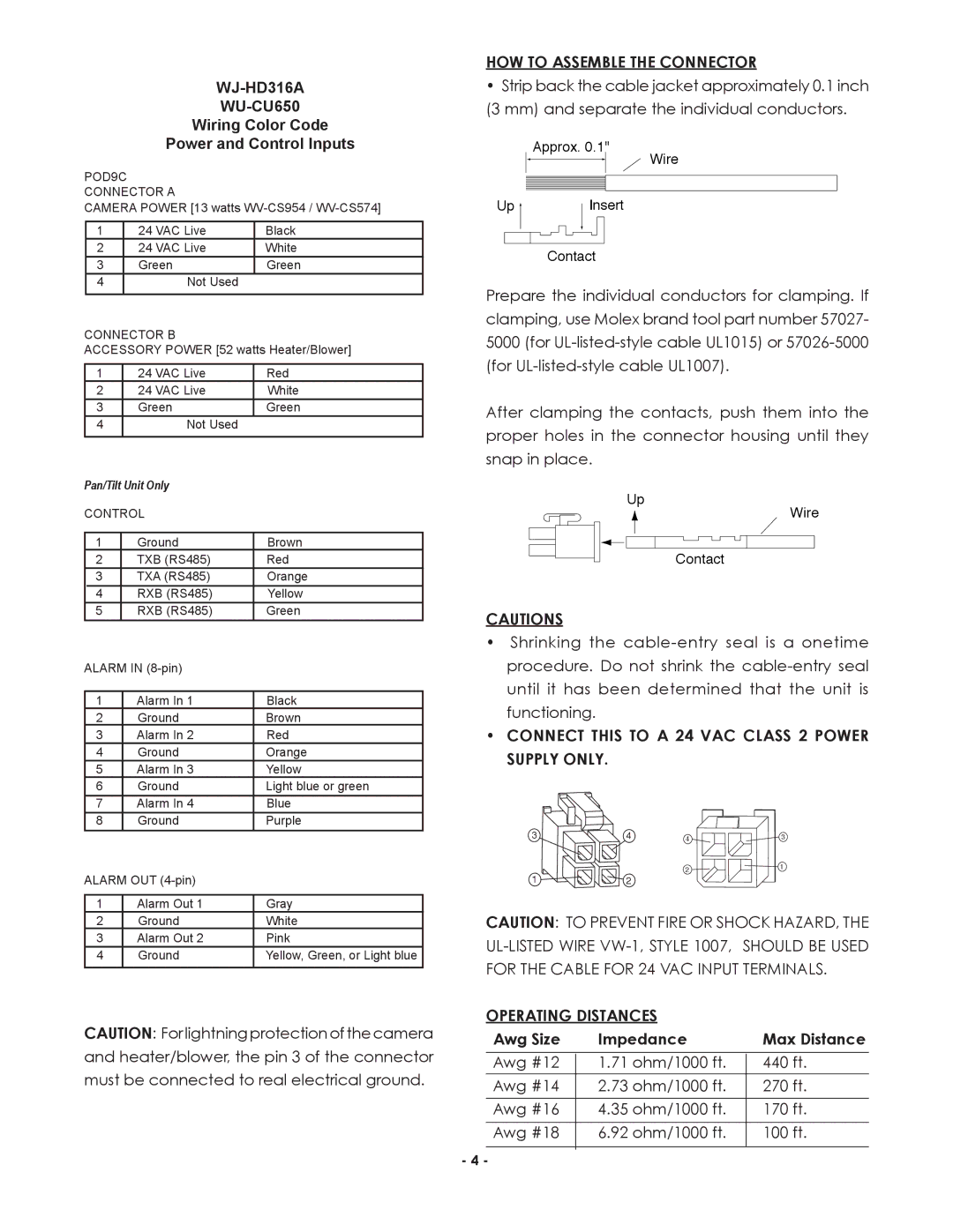 Panasonic Pod9cw, POD9CF(W) installation instructions Connect this to a 24 VAC Class 2 Power Supply only 